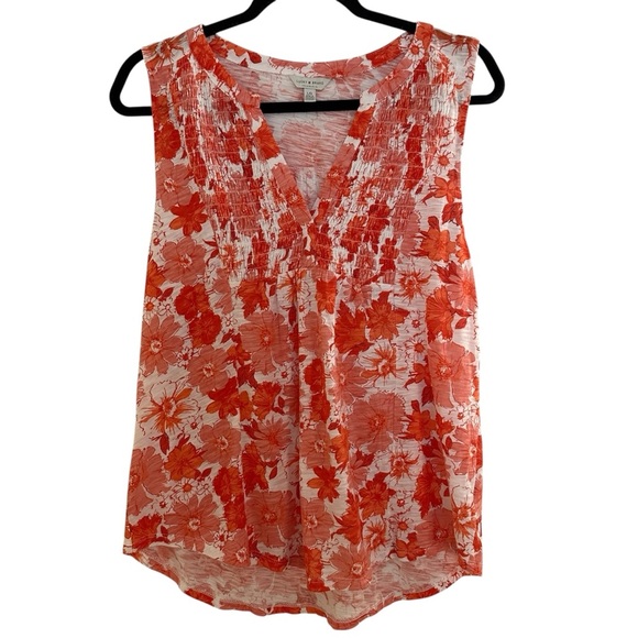 Lucky Brand Tops - Lucky Brand sleeveless boho floral orange and white cotton modal top Large